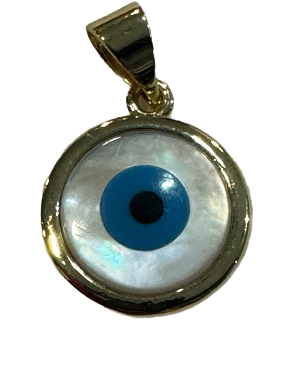 Greek Gold Evil Eye Pendant with Pearl Inlay - SKU 111
